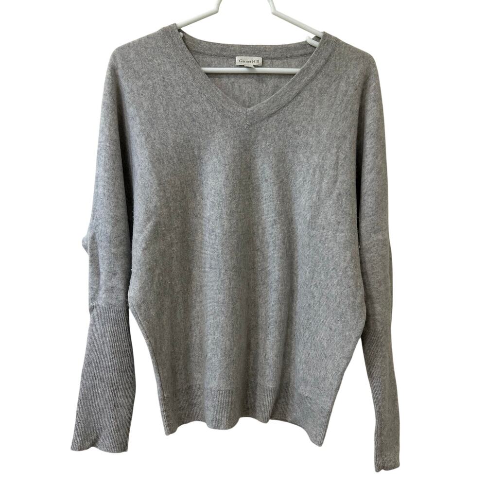 Garnet Hill Womens Small Gray Essential Cashmere V Neck Sweater Quiet Luxury
